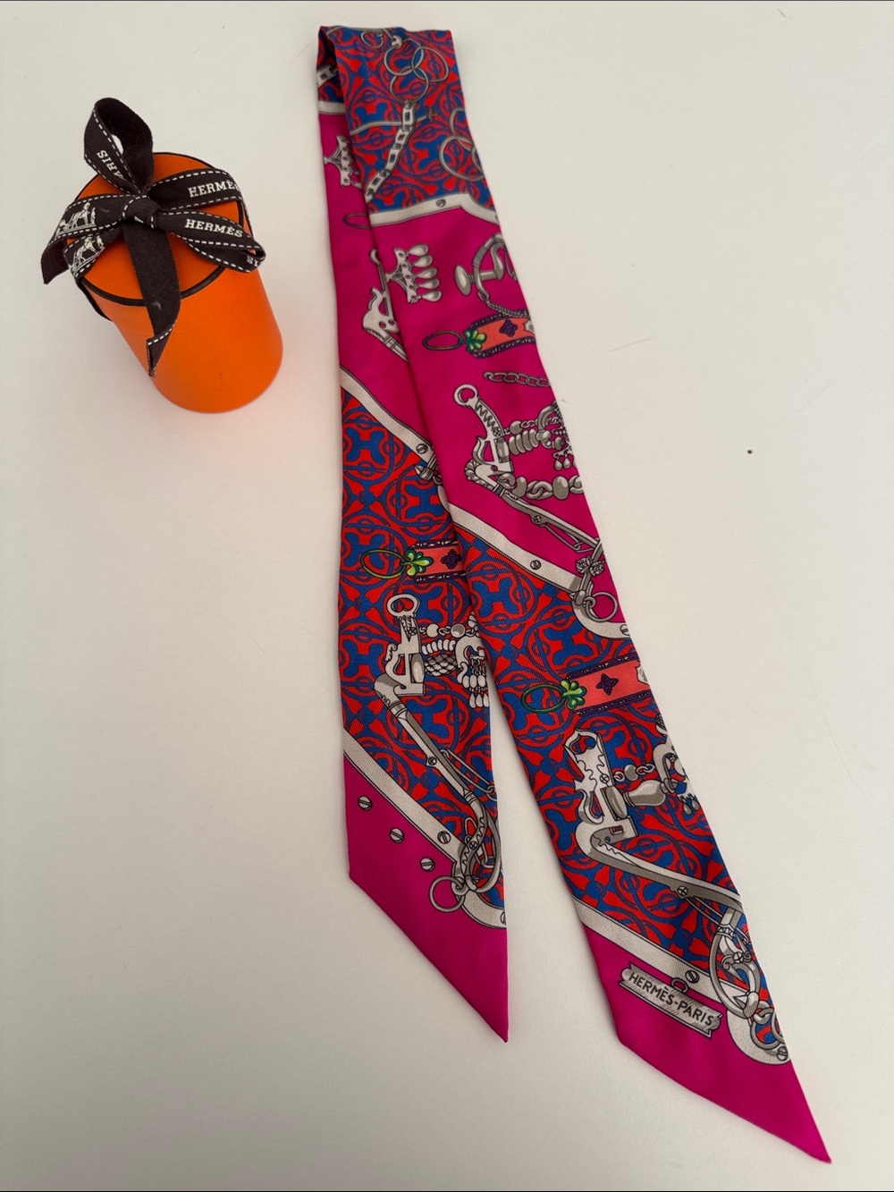 Hermès Paris Pink & Blue Silk Twilly Scarf